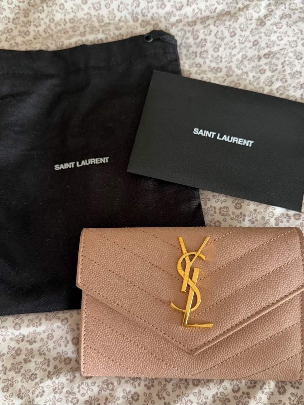 YSL pink and gold matellase caviar leather wallet